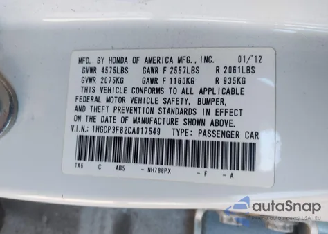 2012 Honda Accord 3.5 Ex-L from USA, damaged, VIN 1HGCP3F82CA017549